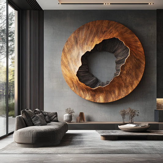 Modern Orbit – Large Round Solid Wood Wall Sculpture with Textured Center