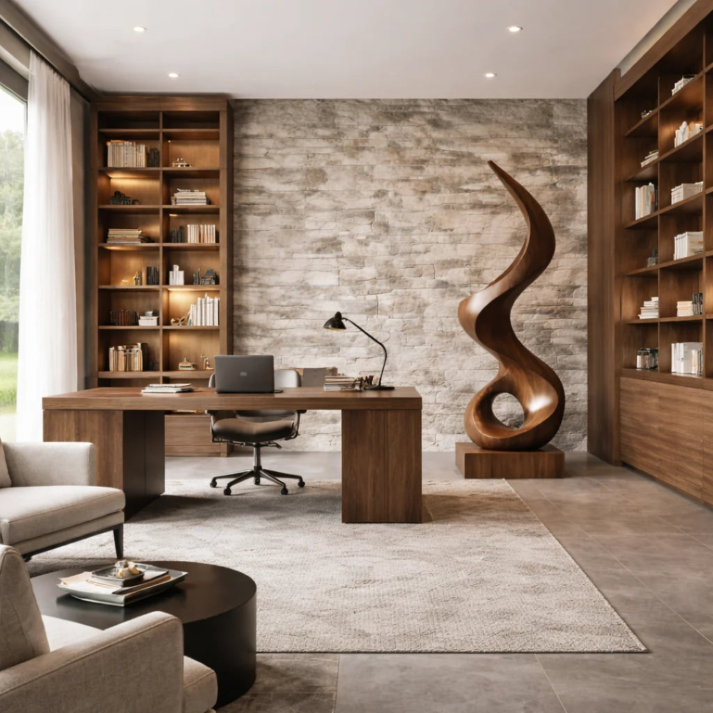 Modern Spiral Solid Wood Sculpture – Contemporary Abstract Decorative Art for Living Rooms