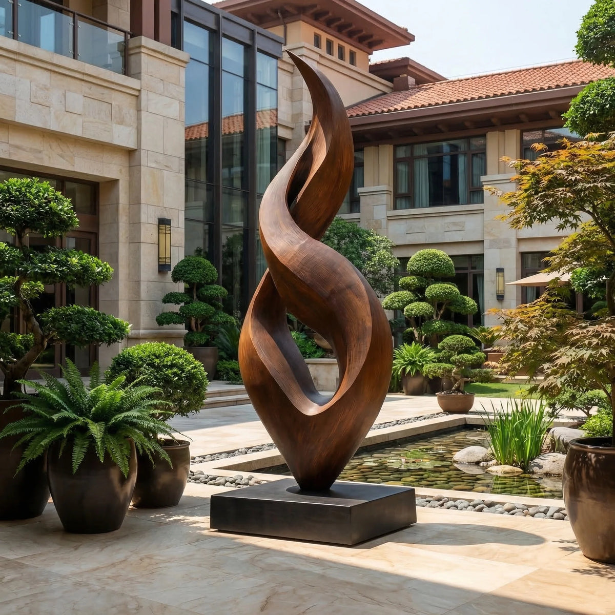Abstract Twisting Floor Sculpture – Modern Freestanding Decorative Art for Indoor and Covered Outdoor Spaces