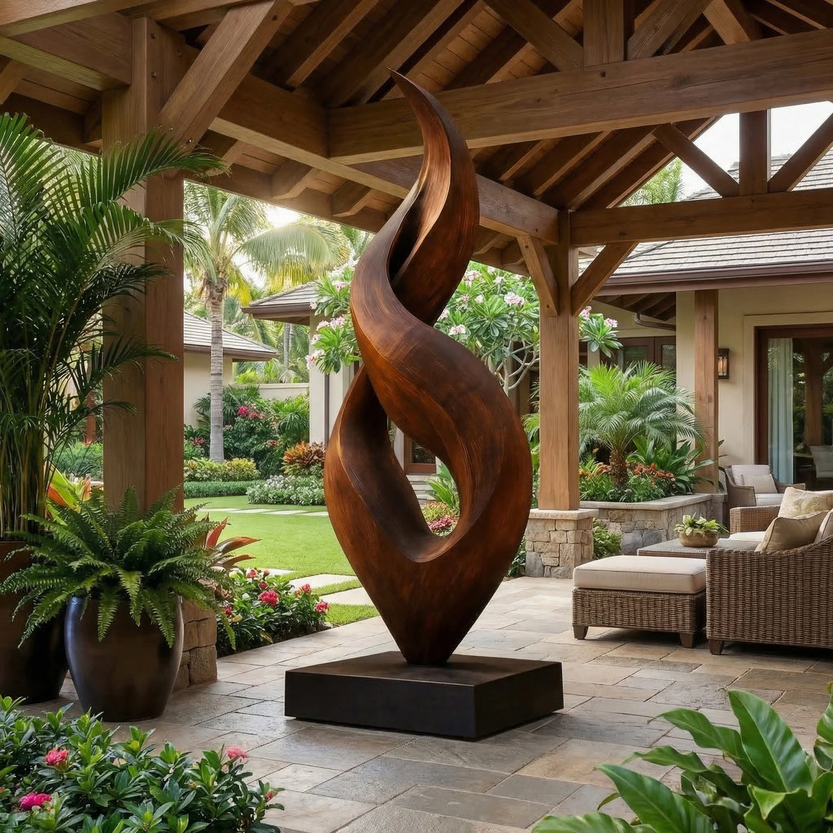 Abstract Twisting Floor Sculpture – Modern Freestanding Decorative Art for Indoor and Covered Outdoor Spaces