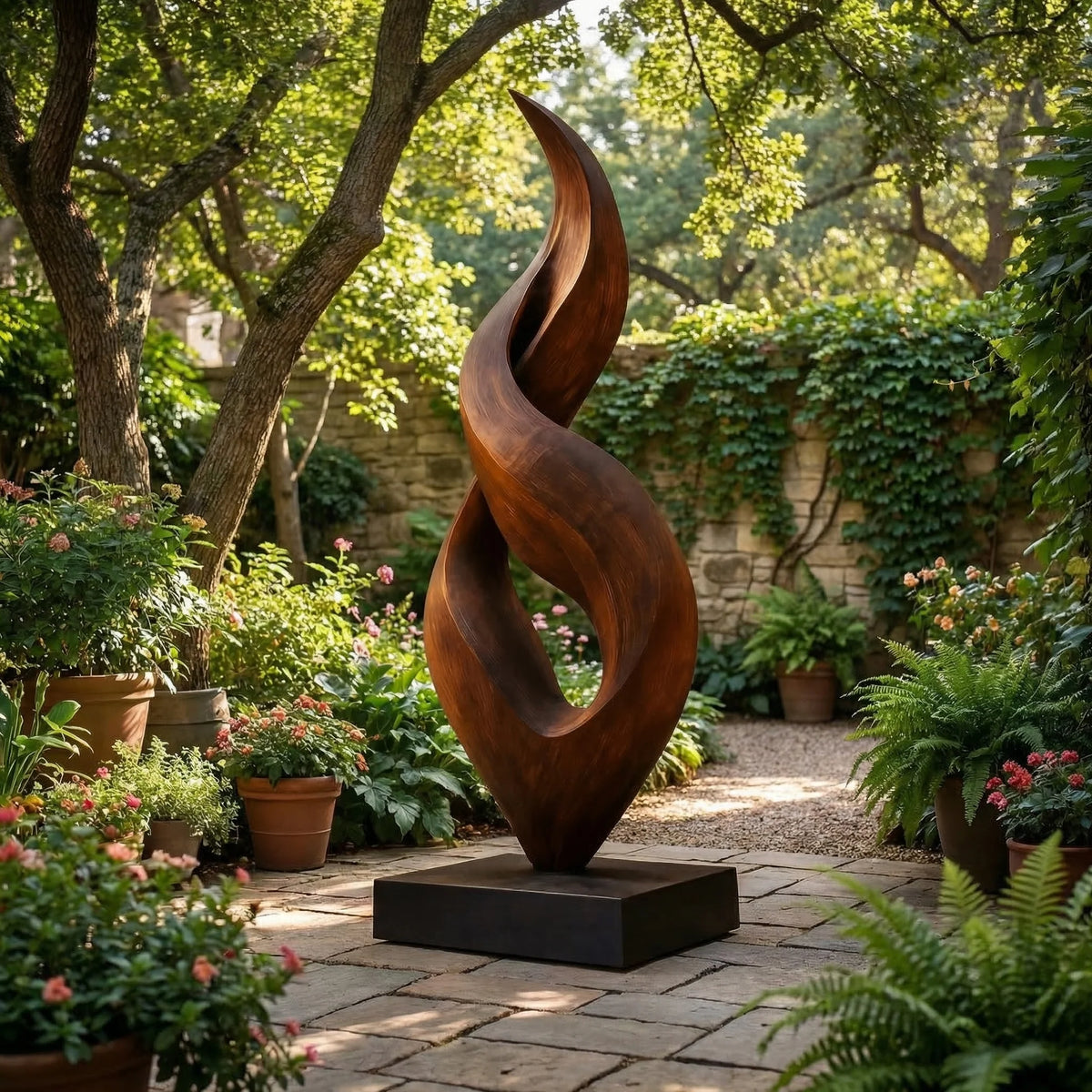 Abstract Twisting Floor Sculpture – Modern Freestanding Decorative Art for Indoor and Covered Outdoor Spaces