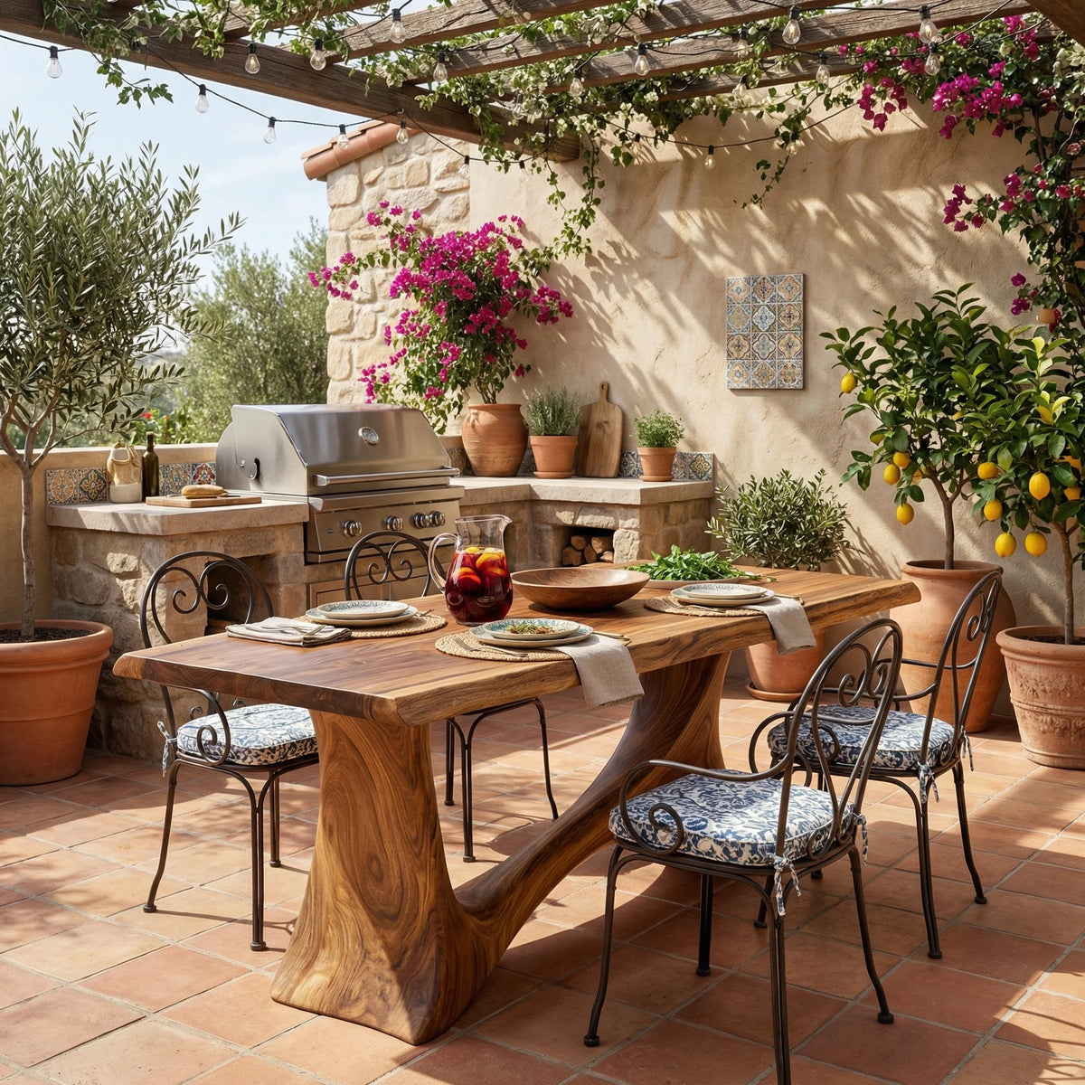 Live Edge Solid Wood Dining Table with Sculptural Base