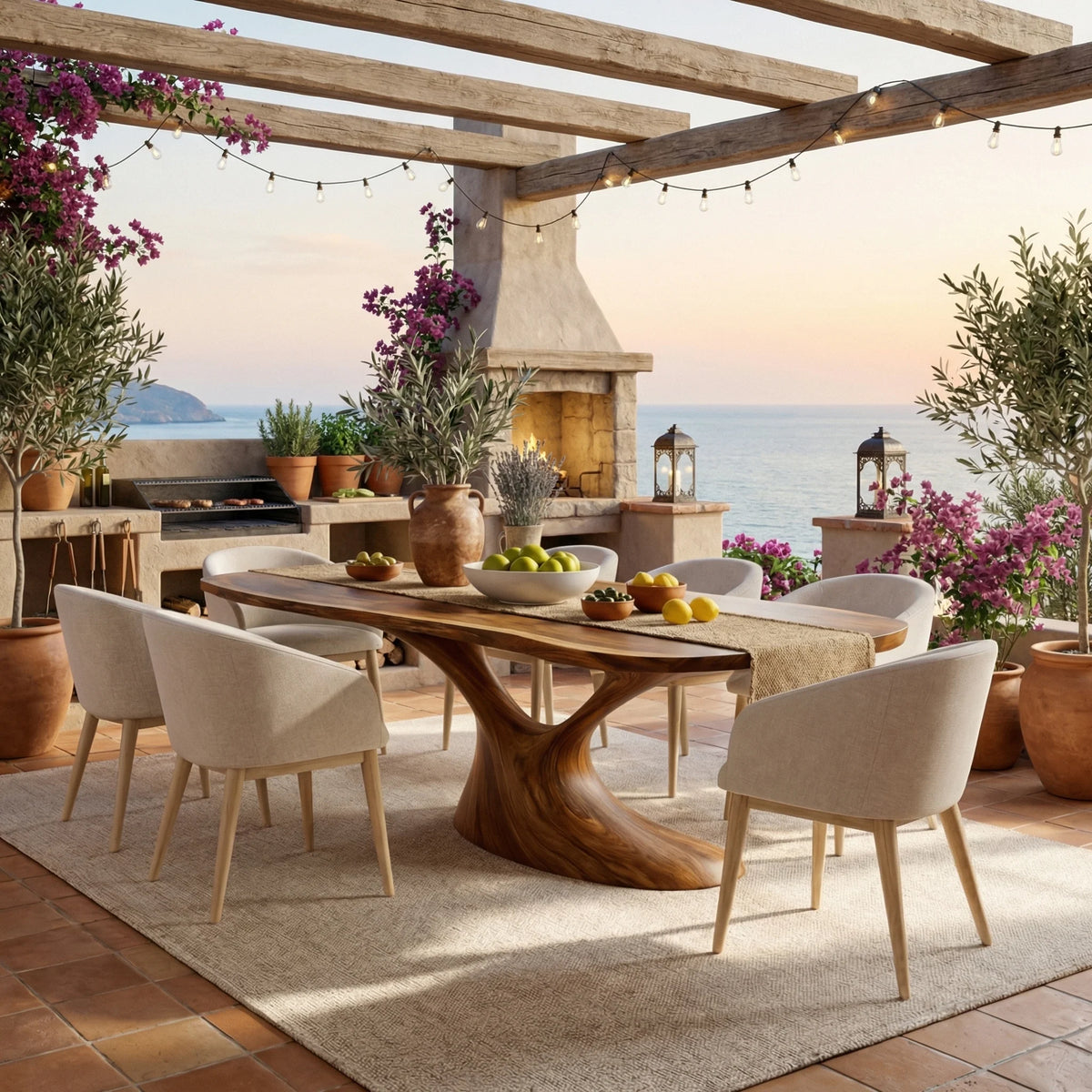 Organic Solid Wood Dining Table with Sculptural Flowing Base
