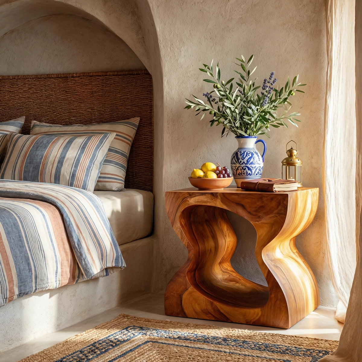 Organic Solid Wood Nightstand with Sculptural Cutout Base for Modern Bedrooms
