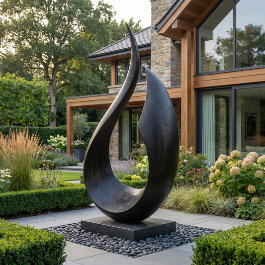 Handcrafted Solid Wood Outdoor Sculpture – Contemporary Rising Arc Design for Gardens and Landscapes