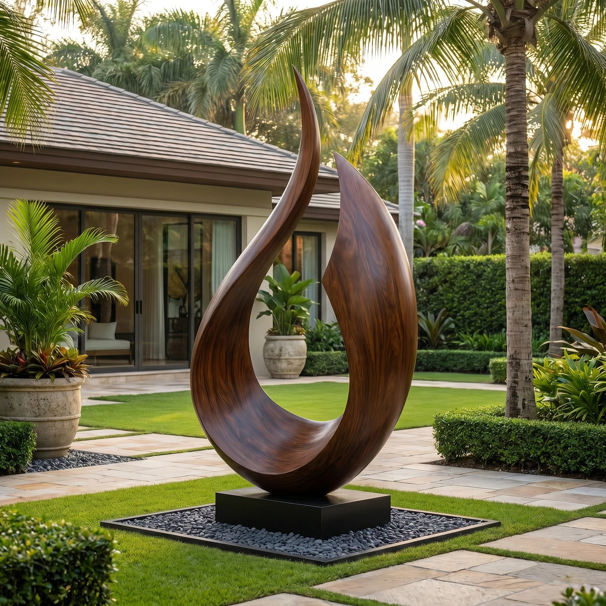 Handcrafted Solid Wood Outdoor Sculpture – Contemporary Rising Arc Design for Gardens and Landscapes