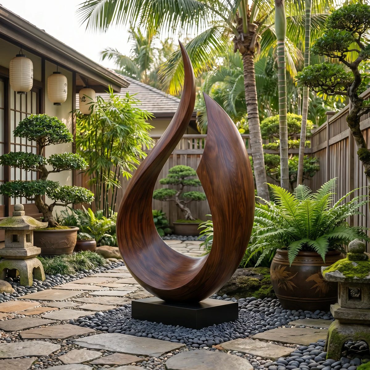 Handcrafted Solid Wood Outdoor Sculpture – Contemporary Rising Arc Design for Gardens and Landscapes