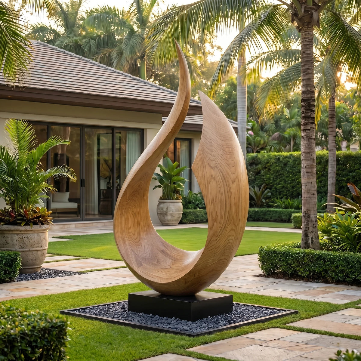 Handcrafted Solid Wood Outdoor Sculpture – Contemporary Rising Arc Design for Gardens and Landscapes