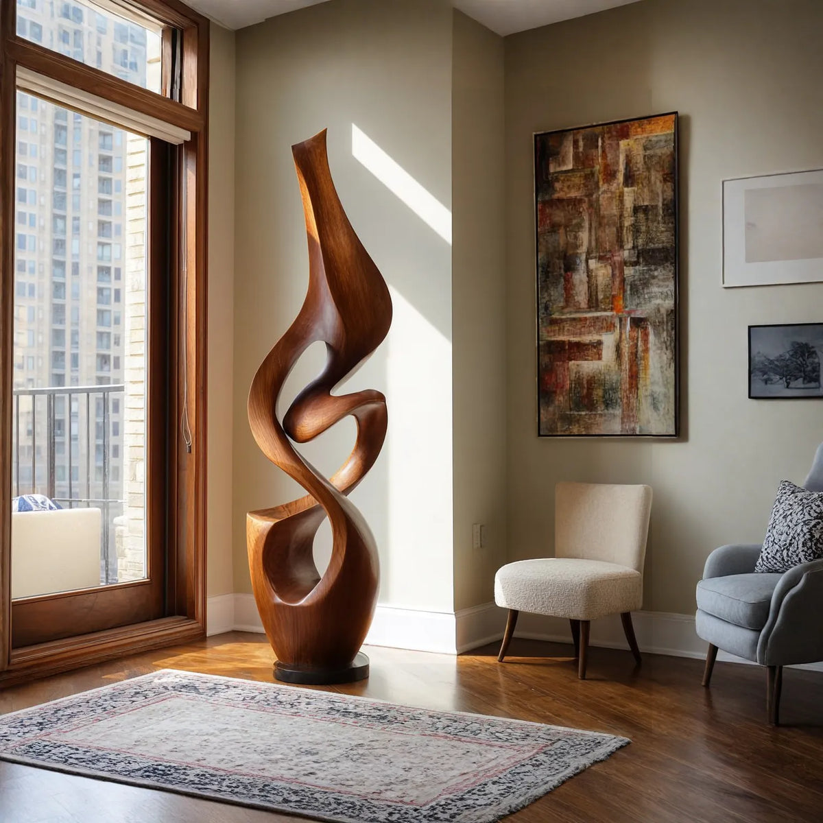 Organic Abstract Solid Wood Sculpture – Modern Artistic Décor for Living Rooms