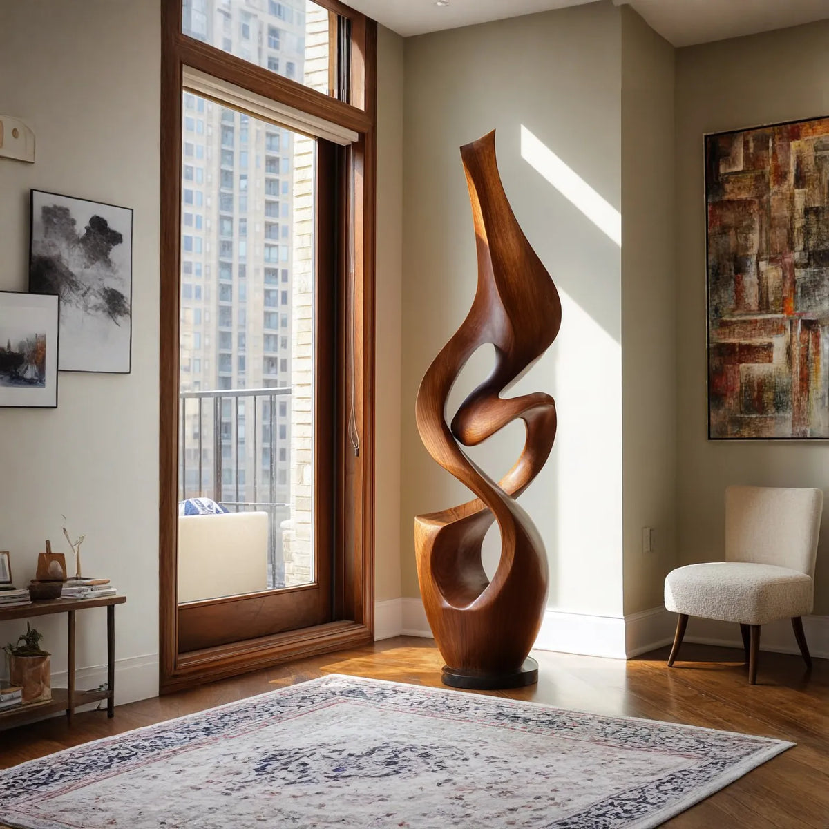 Organic Abstract Solid Wood Sculpture – Modern Artistic Décor for Living Rooms