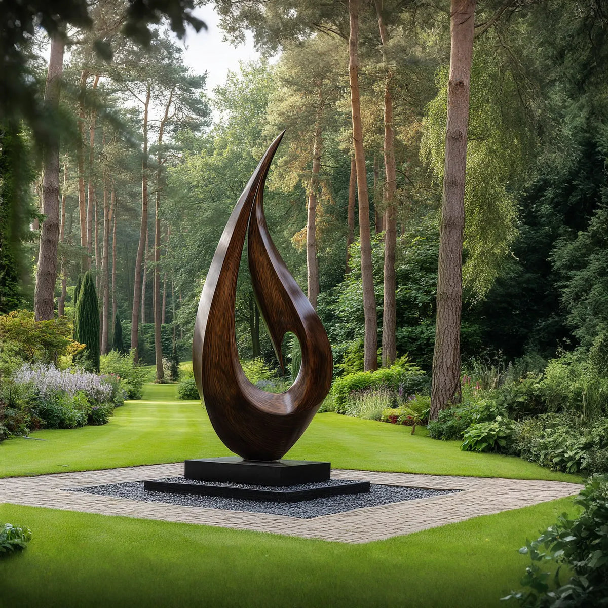 Outdoor Teardrop Solid Wood Sculpture – Modern Abstract Garden Art for Contemporary Landscapes