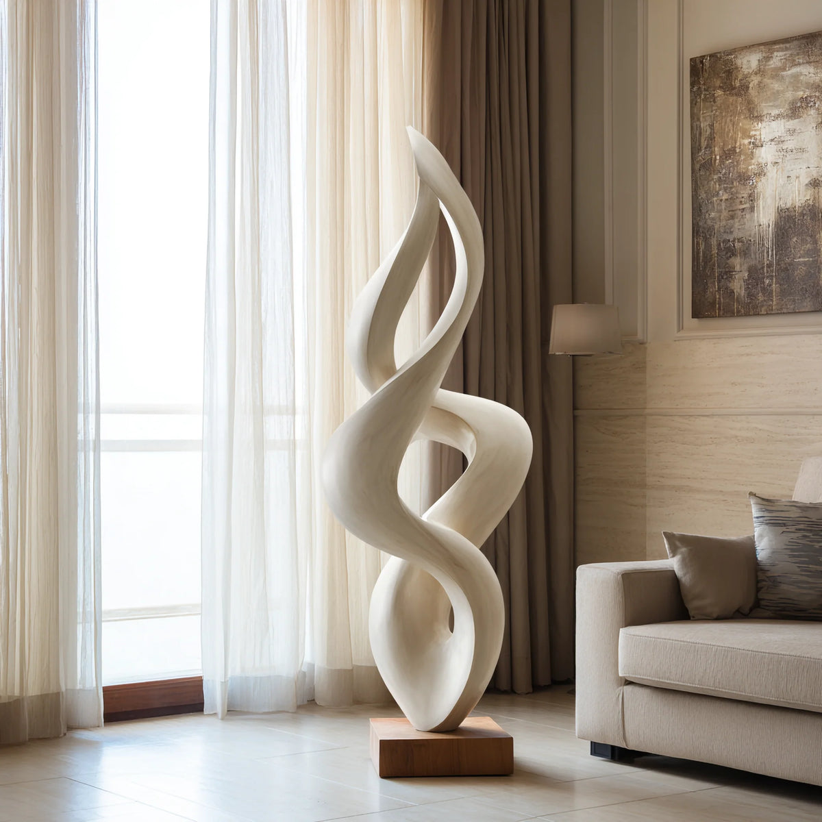 Handcrafted Abstract Twisted Wood Sculpture – Contemporary Solid Wood Art for Modern Home Décor