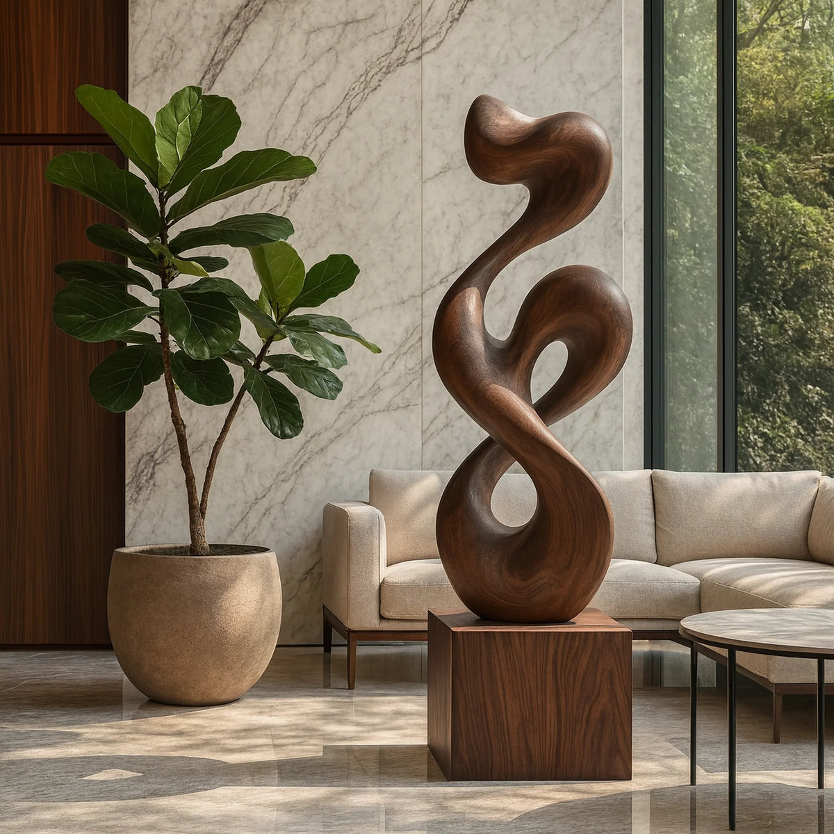 Organic Form Solid Wood Sculpture – Modern Decorative Art for Living Rooms and Offices