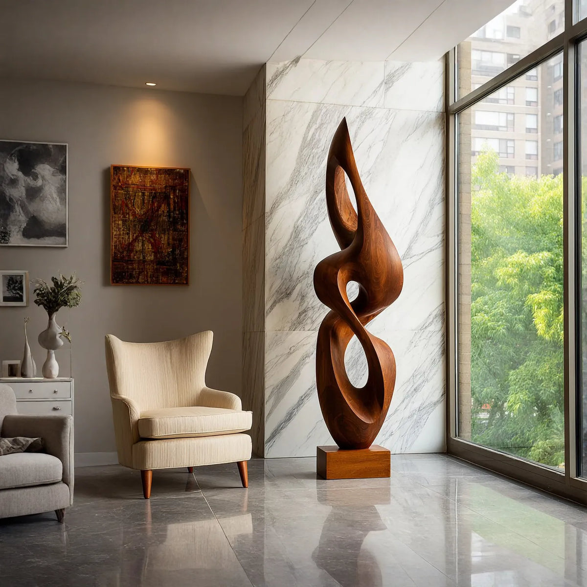 Contemporary Solid Wood Sculpture – Elegant Decorative Accent for Living Rooms and Entryways