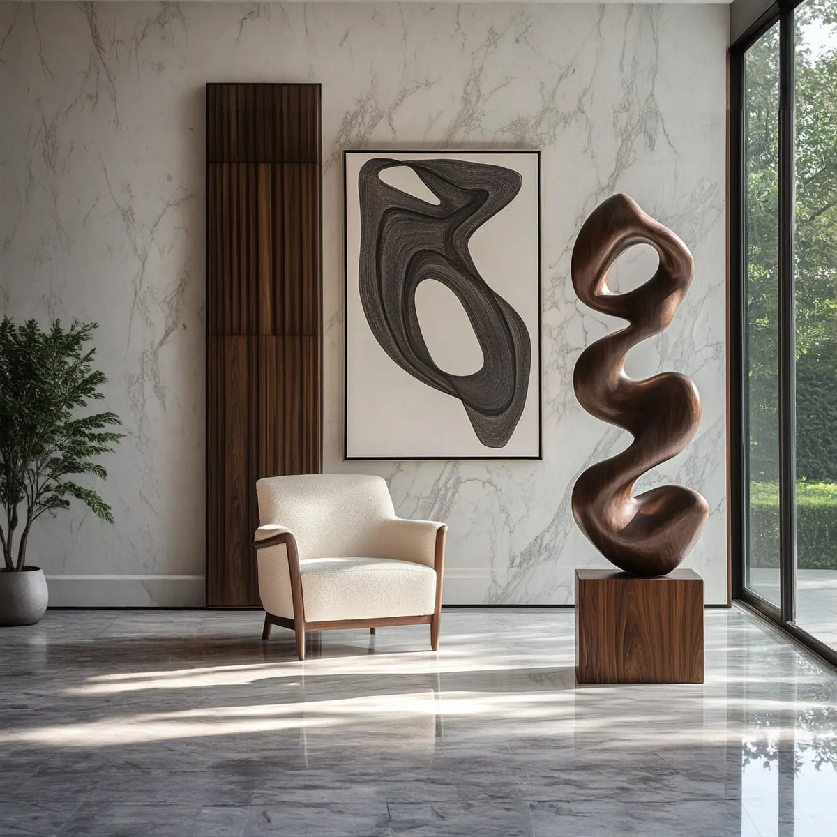 Organic Wave Solid Wood Sculpture – Contemporary Decorative Art for Living Rooms and Modern Interiors