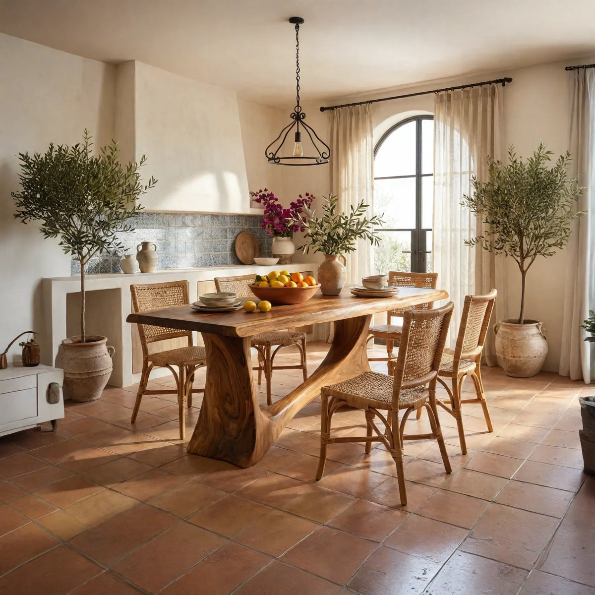Live Edge Solid Wood Dining Table with Sculptural Base