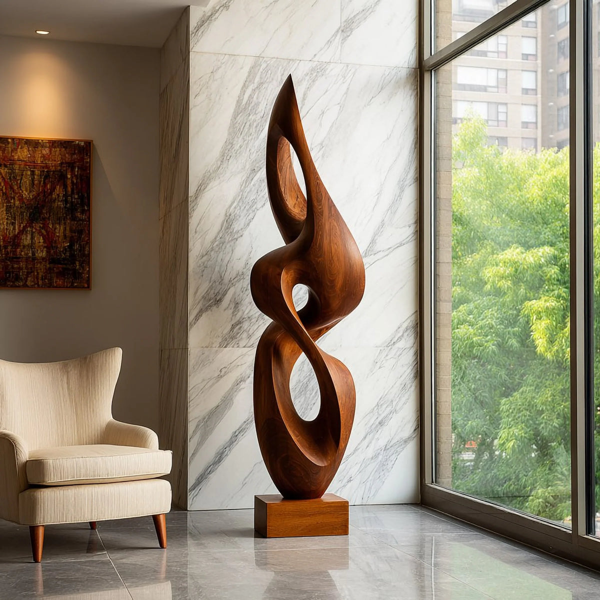 Contemporary Solid Wood Sculpture – Elegant Decorative Accent for Living Rooms and Entryways