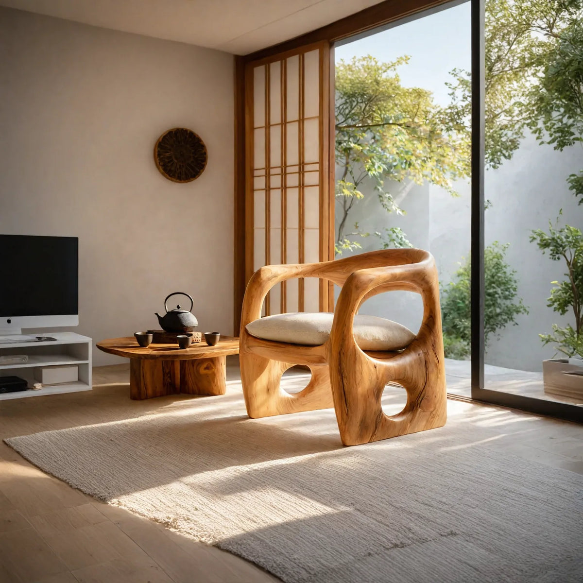 Hand-Carved Organic Solid Wood Lounge Chair