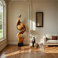 Tall Solid Wood Flowing Curve Floor Sculpture with Plinth Base – Modern Artistic Décor for Contemporary Interiors