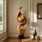 Tall Solid Wood Flowing Curve Floor Sculpture with Plinth Base – Modern Artistic Décor for Contemporary Interiors