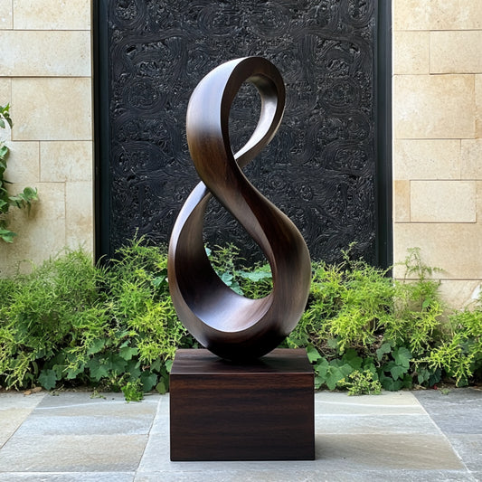 Tall Solid Wood Infinity Loop Sculpture with Plinth Base – Contemporary Statement Décor for Modern Interiors
