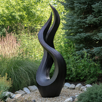 Outdoor Solid Wood Flame Sculpture with Textured Finish – Artistic Garden and Landscape Décor