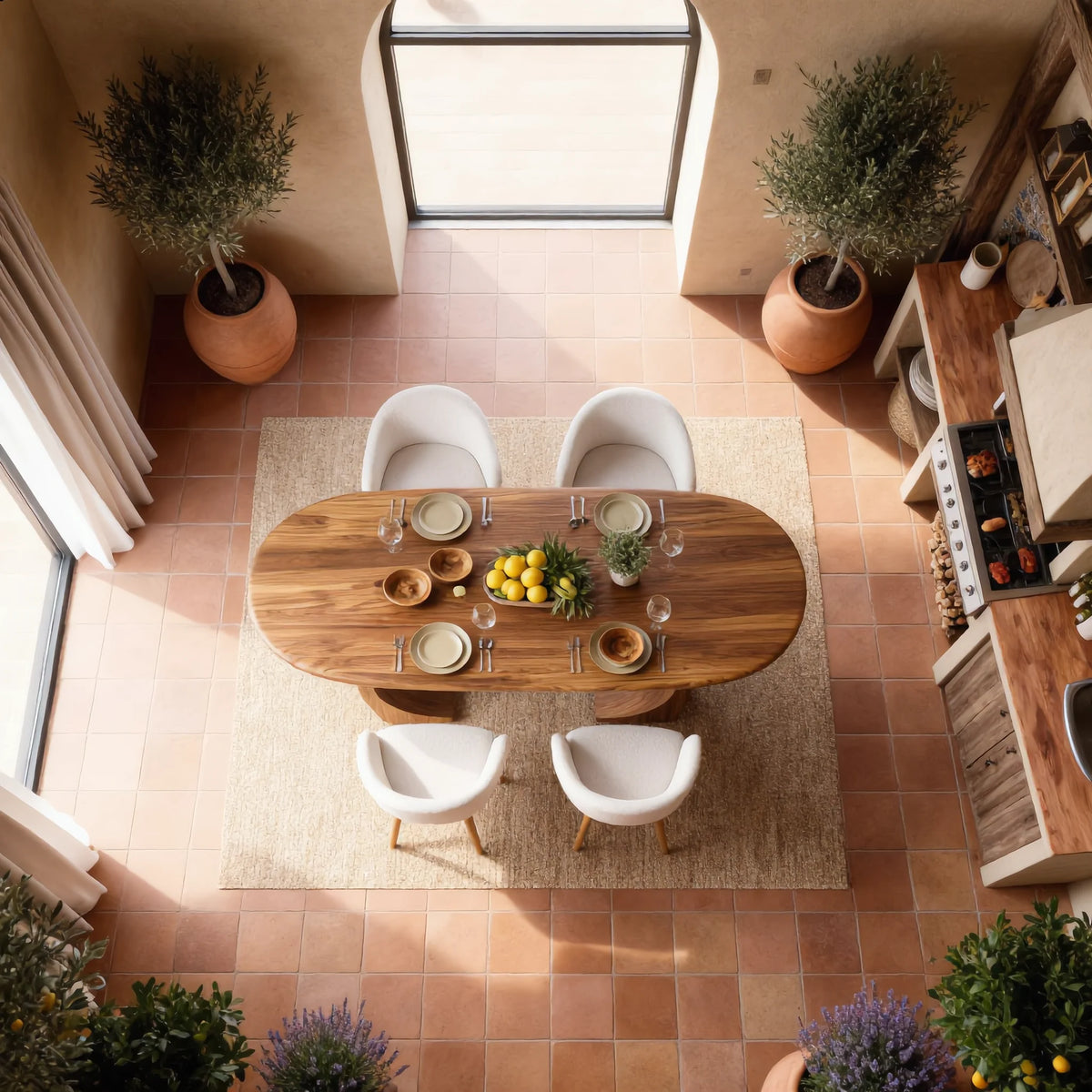 Oval Solid Wood Dining Table with Sculptural Curved Legs