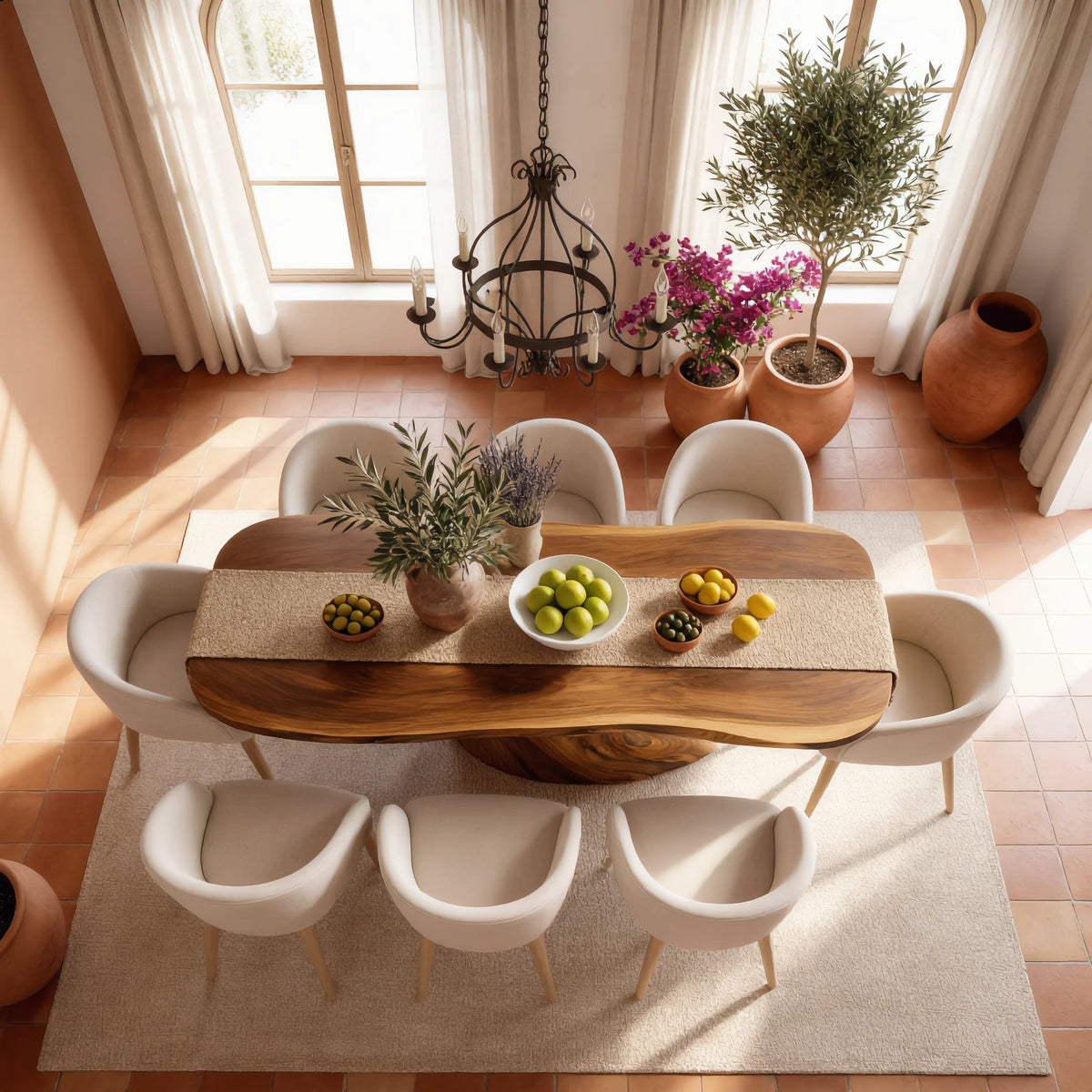 Organic Solid Wood Dining Table with Sculptural Flowing Base