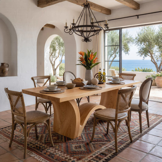 Live Edge Solid Wood Dining Table with Sculptural Curved Base