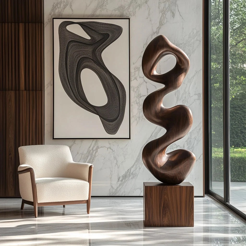 Organic Wave Solid Wood Sculpture – Contemporary Decorative Art for Living Rooms and Modern Interiors