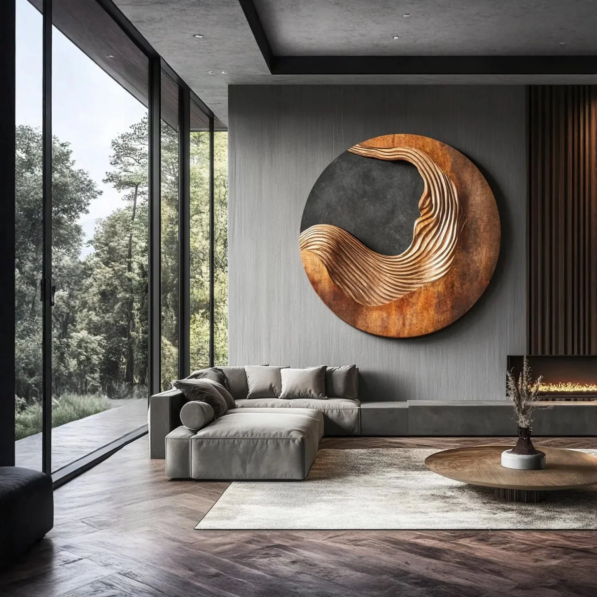 Contemporary Abstract Solid Wood Wall Sculpture – Modern Living Room Decor