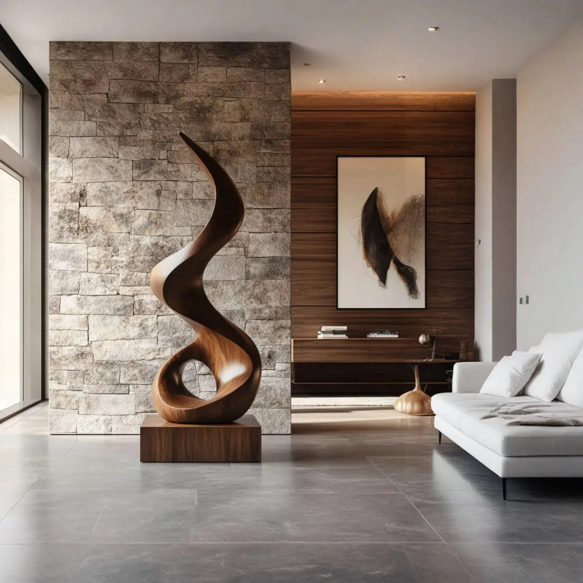 Modern Spiral Solid Wood Sculpture – Contemporary Abstract Decorative Art for Living Rooms