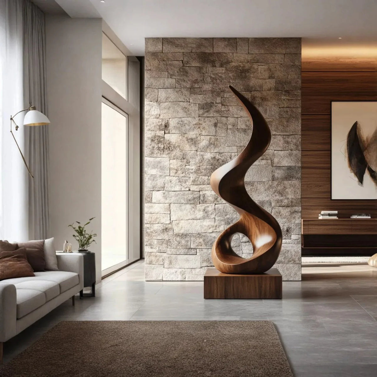 Modern Spiral Solid Wood Sculpture – Contemporary Abstract Decorative Art for Living Rooms