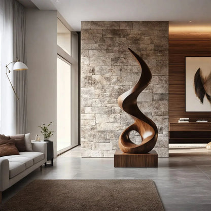 Modern Spiral Solid Wood Sculpture – Contemporary Abstract Decorative Art for Living Rooms