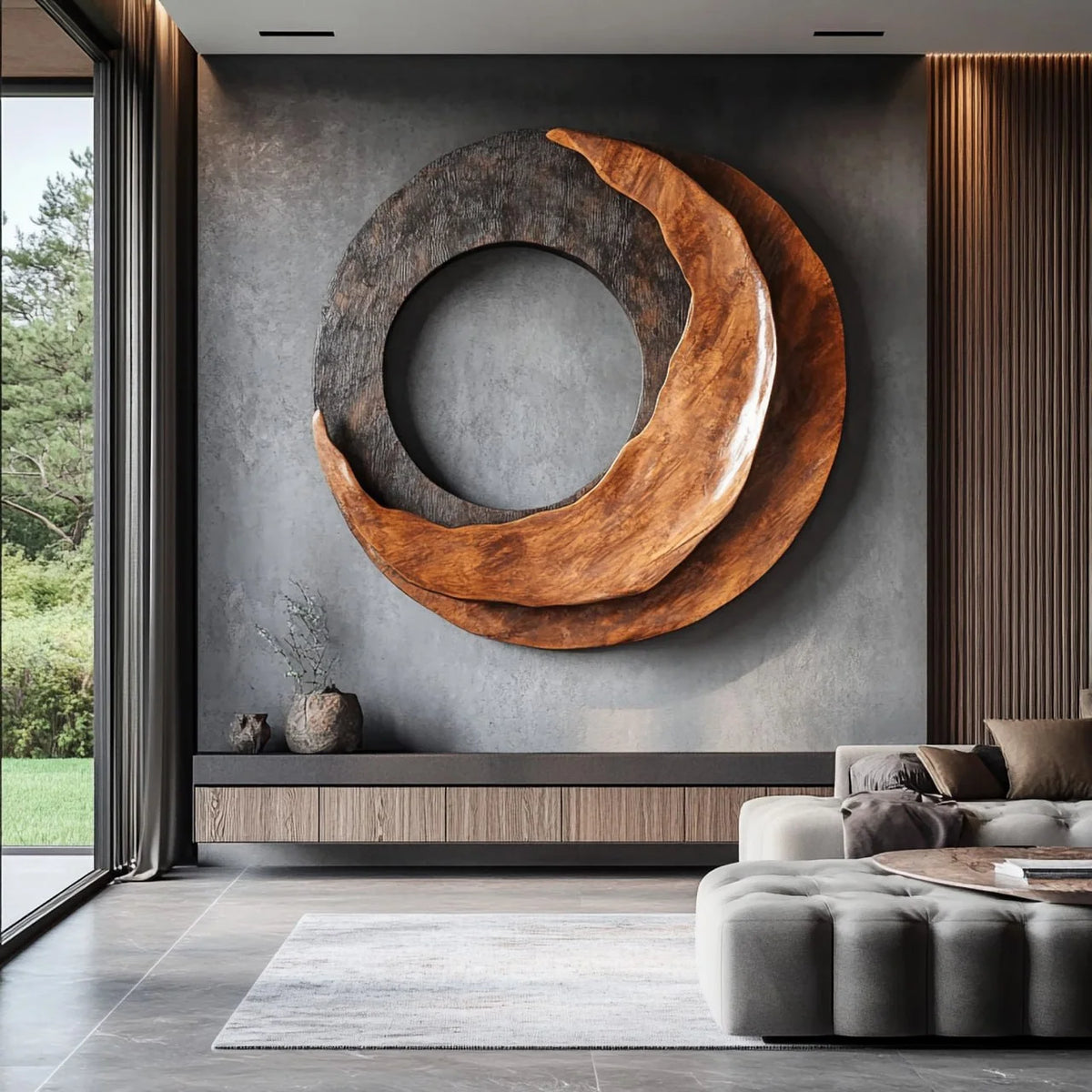 Abstract Sculpted Solid Wood Wall Art – Contemporary Living Room Feature Wall Decor