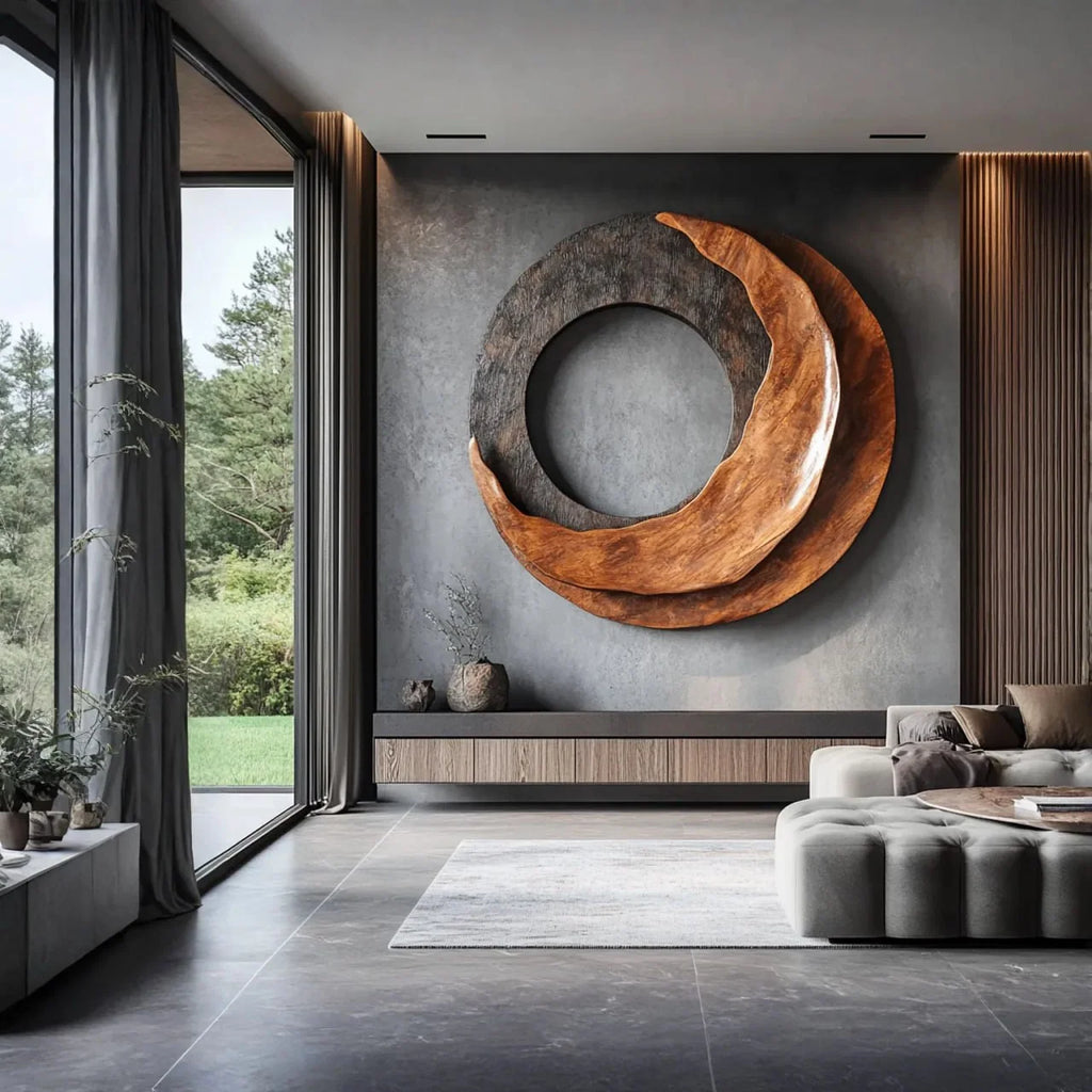 Abstract Sculpted Solid Wood Wall Art – Contemporary Living Room Feature Wall Decor