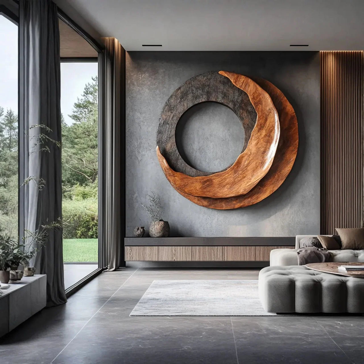 Abstract Sculpted Solid Wood Wall Art – Contemporary Living Room Feature Wall Decor