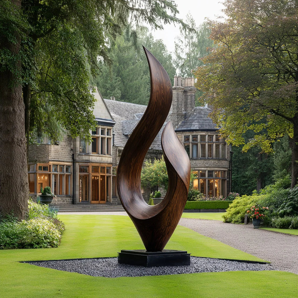 Contemporary Leaf-Shaped Solid Wood Sculpture for Garden, Landscape and Outdoor Décor