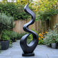 Outdoor Solid Wood Spiral Flame Sculpture – Modern Garden Art for Patios, Courtyards, and Landscapes