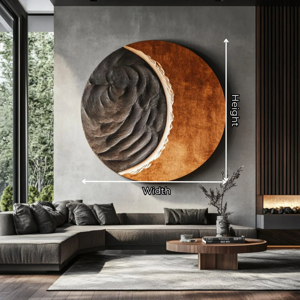 Contemporary Round Solid Wood Wall Sculpture – Modern Living Room Decor