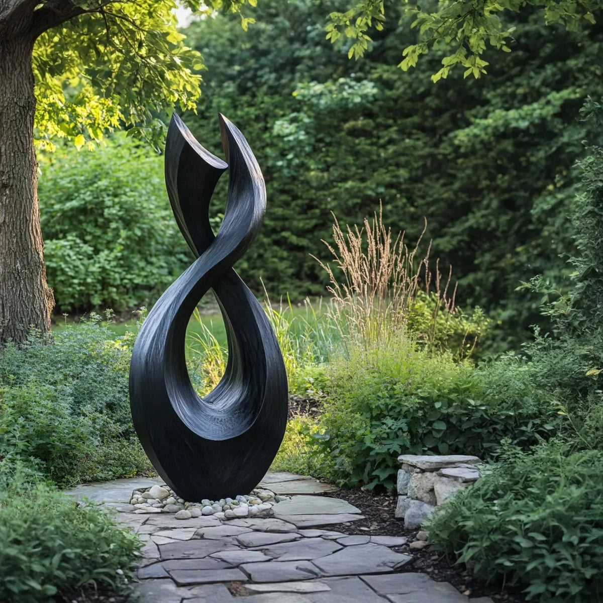 Handcrafted Solid Wood Garden Sculpture – Contemporary Twisting Open-Form Outdoor Art