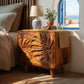 Handcrafted Solid Wood Nightstand with Intricate Tropical Leaf Carved Front