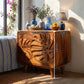 Handcrafted Solid Wood Nightstand with Intricate Tropical Leaf Carved Front