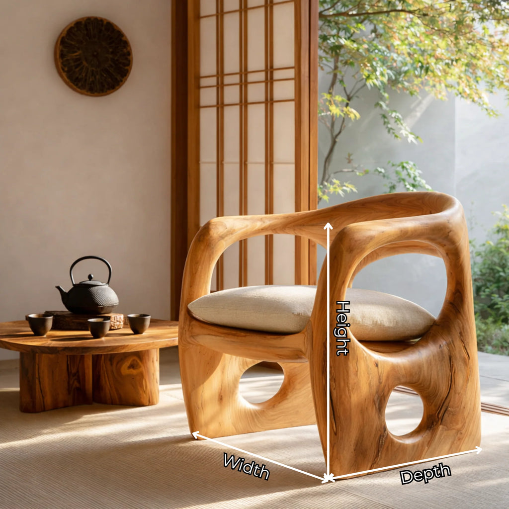 Hand-Carved Organic Solid Wood Lounge Chair
