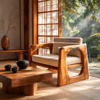 Sculpted Solid Wood Lounge Armchair for Reading Nooks