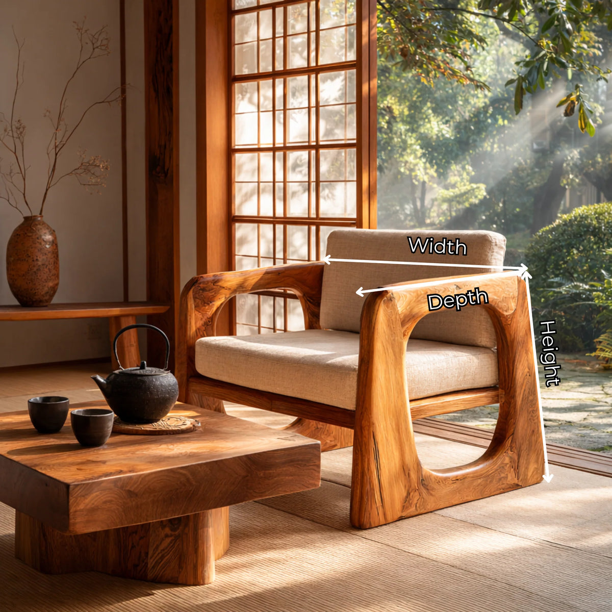 Sculpted Solid Wood Lounge Armchair for Reading Nooks