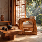 Sculpted Solid Wood Lounge Armchair for Reading Nooks