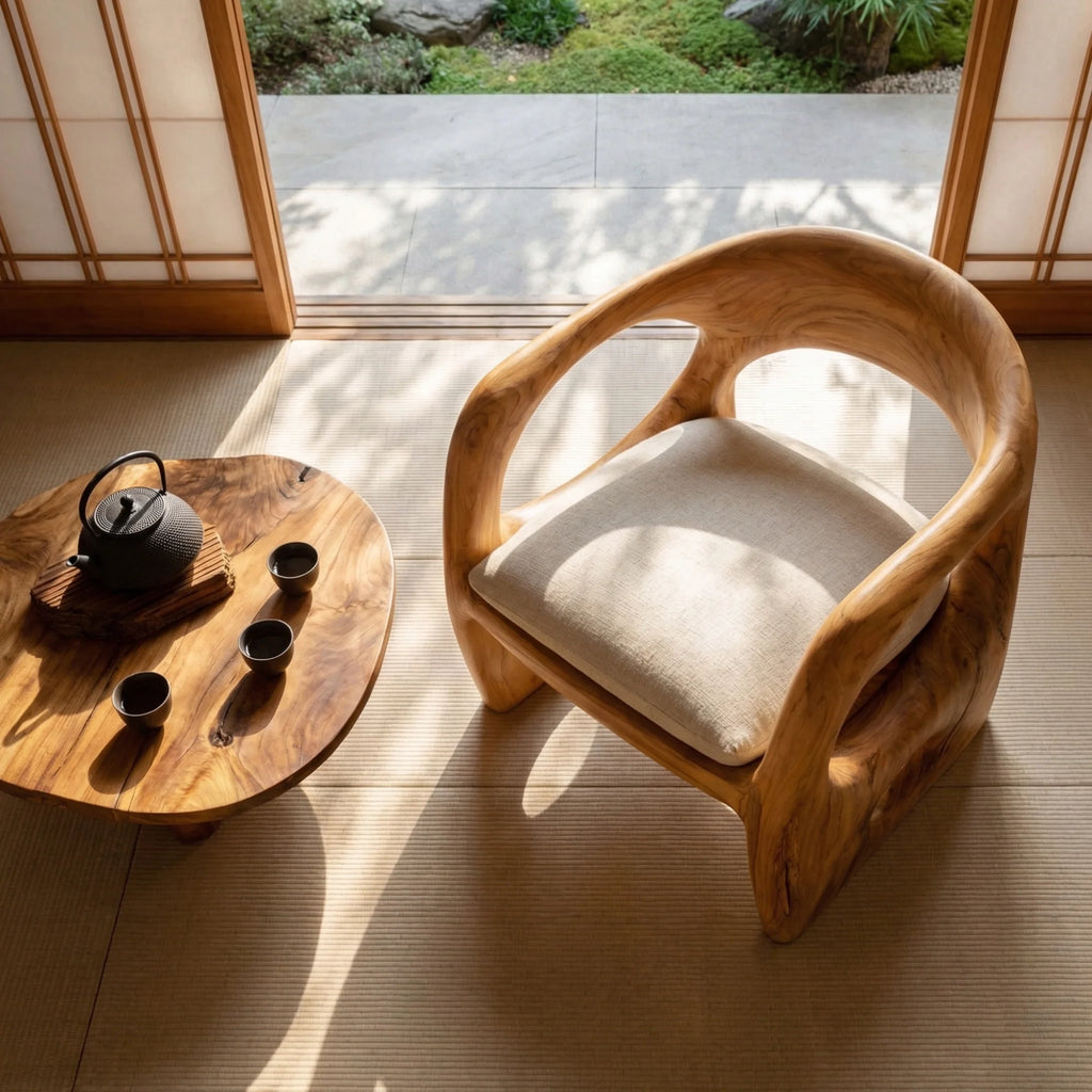 Hand-Carved Organic Solid Wood Lounge Chair