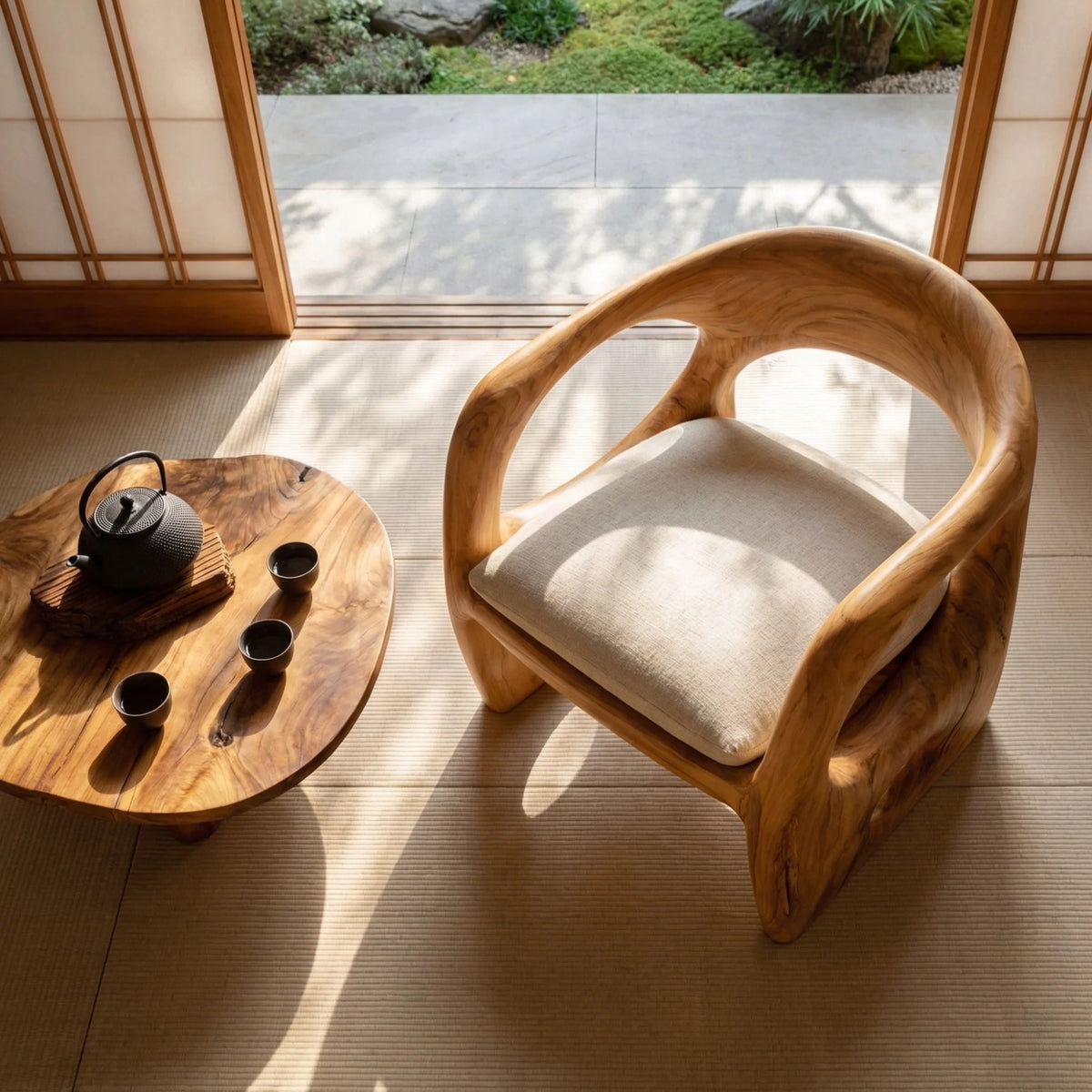 Hand-Carved Organic Solid Wood Lounge Chair