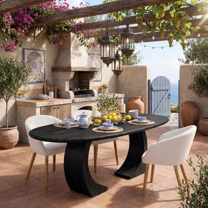 Oval Solid Wood Dining Table with Sculptural Curved Legs